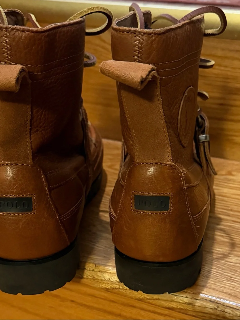 Polo by Ralph Lauren Tan Brown Leather Men’s Lace-Up Buckle Boots